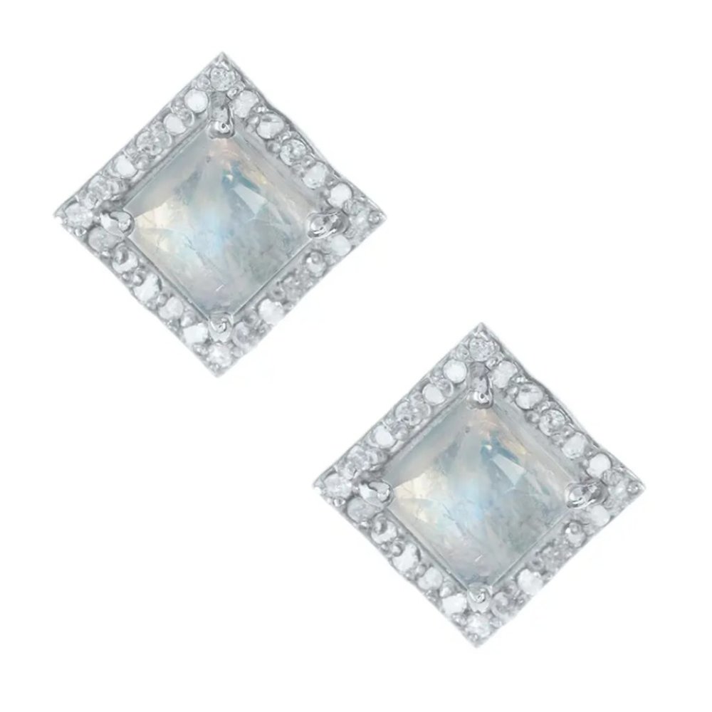 NEW ADORNIA Fine Moonstone Pave Diamond Rhodium Plated Sterling Silver